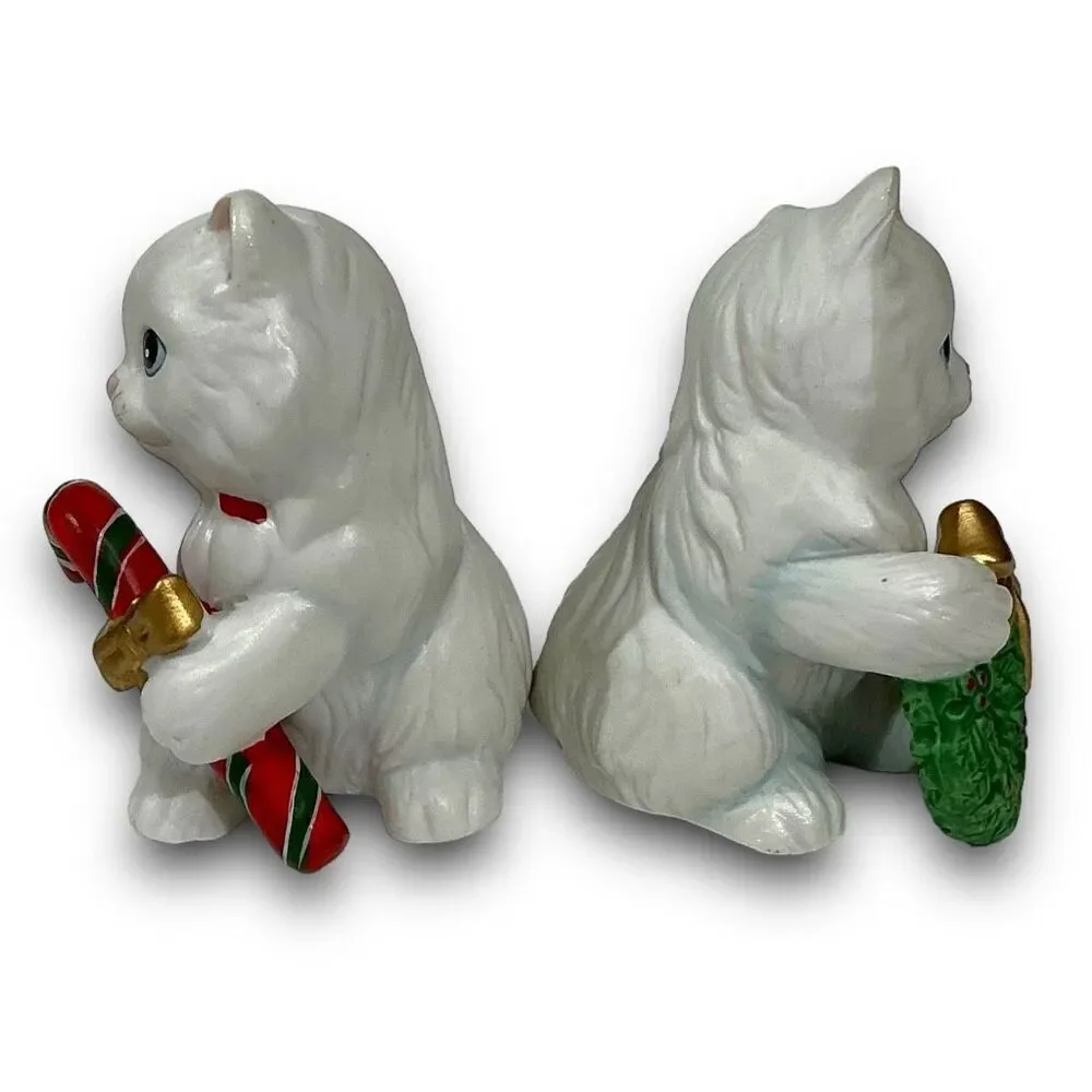 Vintage Homco Set Of 2 Christmas Kittens Figurines